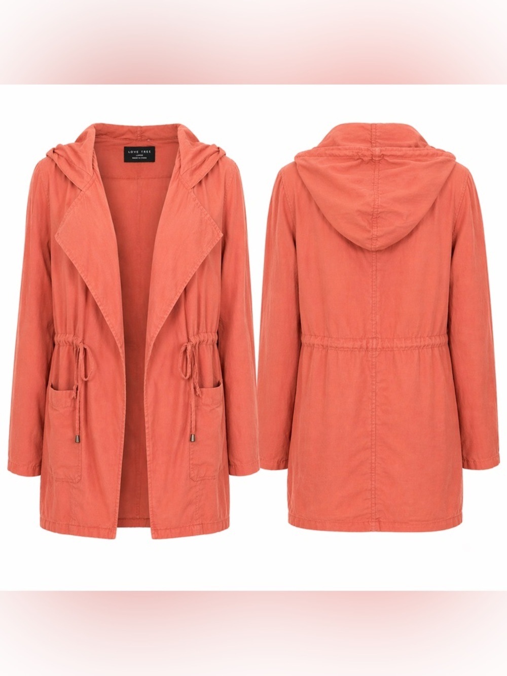 Utility Coastal – Lightweight Hooded Open Front Jacket – Coral – L
